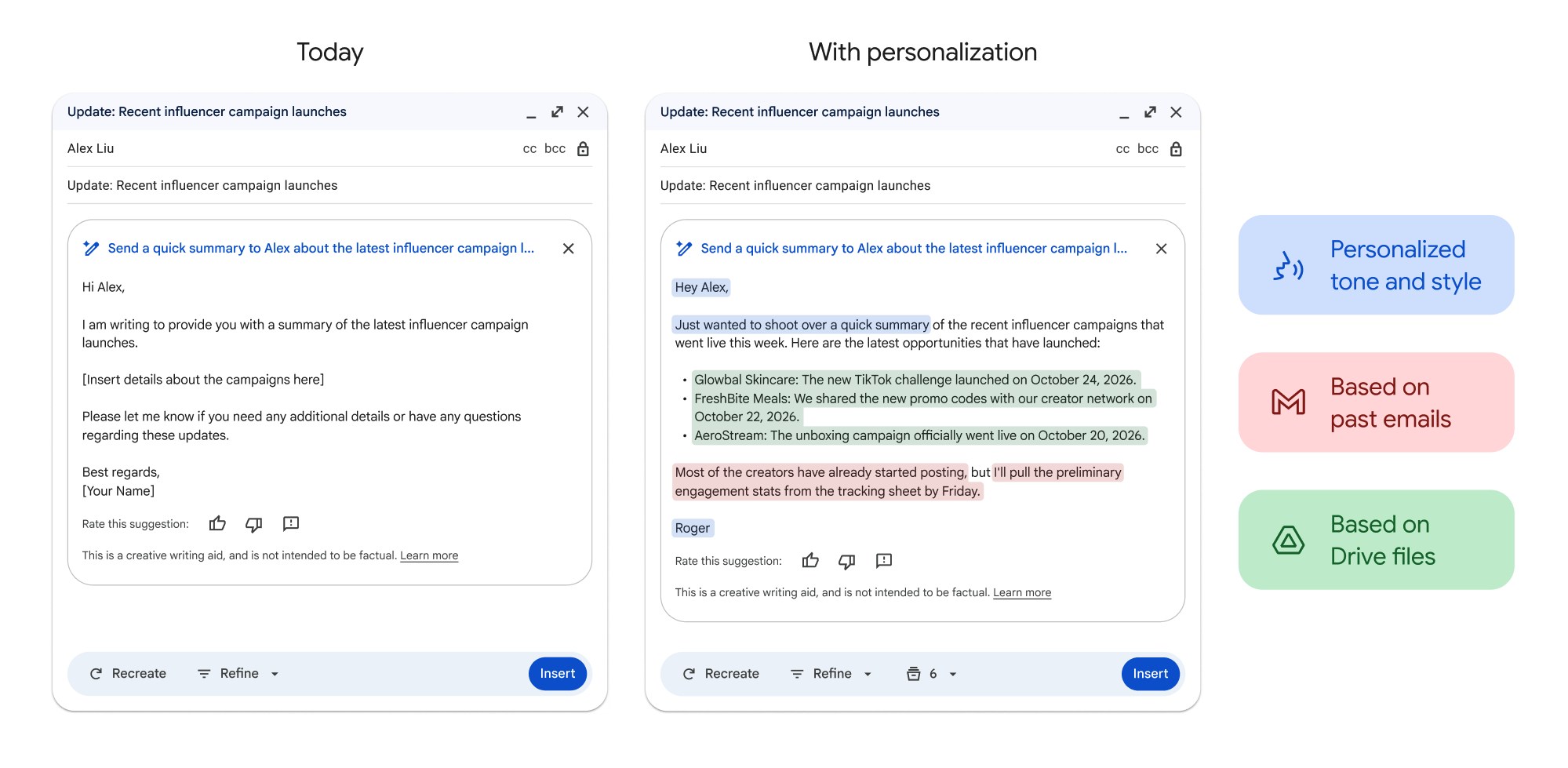 A screenshot of Google’s updates to Help me write in Gmail.
