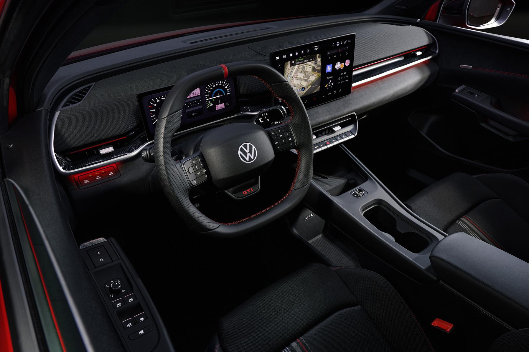 The steering wheel and dashboard inside the ID. Polo GTI EV