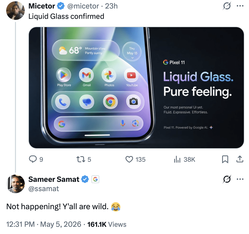 Screenshots of Google’s Sameer Samat replying to a user on X.
